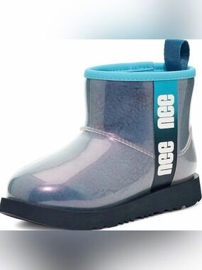 UGG Kids Iridescent Teal-Trim Waterproof Rain Boots